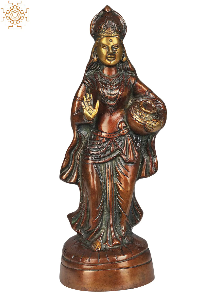 12" Handmade Radharani with Milk Pot Brass Statue