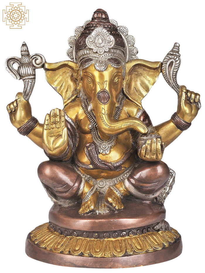 12" Handmade Lord Ganesha Granting Abhaya Brass Statue