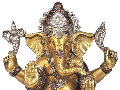 12" Lord Ganesha Granting Abhaya In Brass | Handmade | Made In India