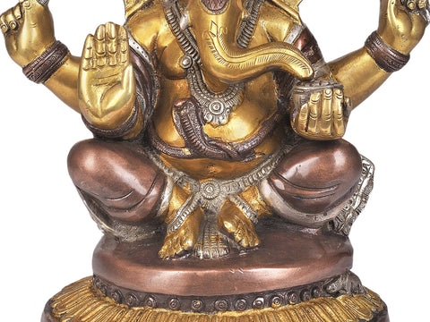 12" Lord Ganesha Granting Abhaya In Brass | Handmade | Made In India