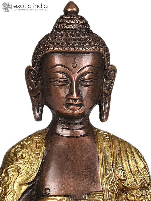 7" Buddhist Deity Medicine Buddha Idol in Golden and Brown Hues | Handmade Brass Statue| Made in India