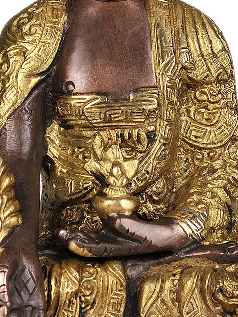 7" Buddhist Deity Medicine Buddha Idol in Golden and Brown Hues | Handmade Brass Statue| Made in India