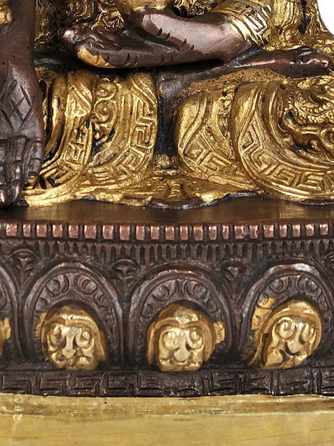 7" Buddhist Deity Medicine Buddha Idol in Golden and Brown Hues | Handmade Brass Statue| Made in India