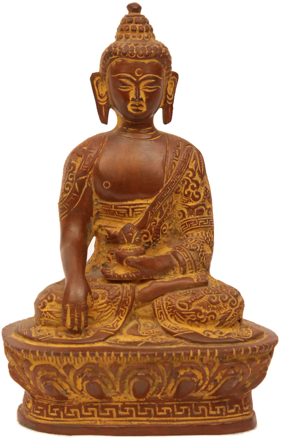7" Brass Vajrasana Buddha Statue with Auspicious Symbols