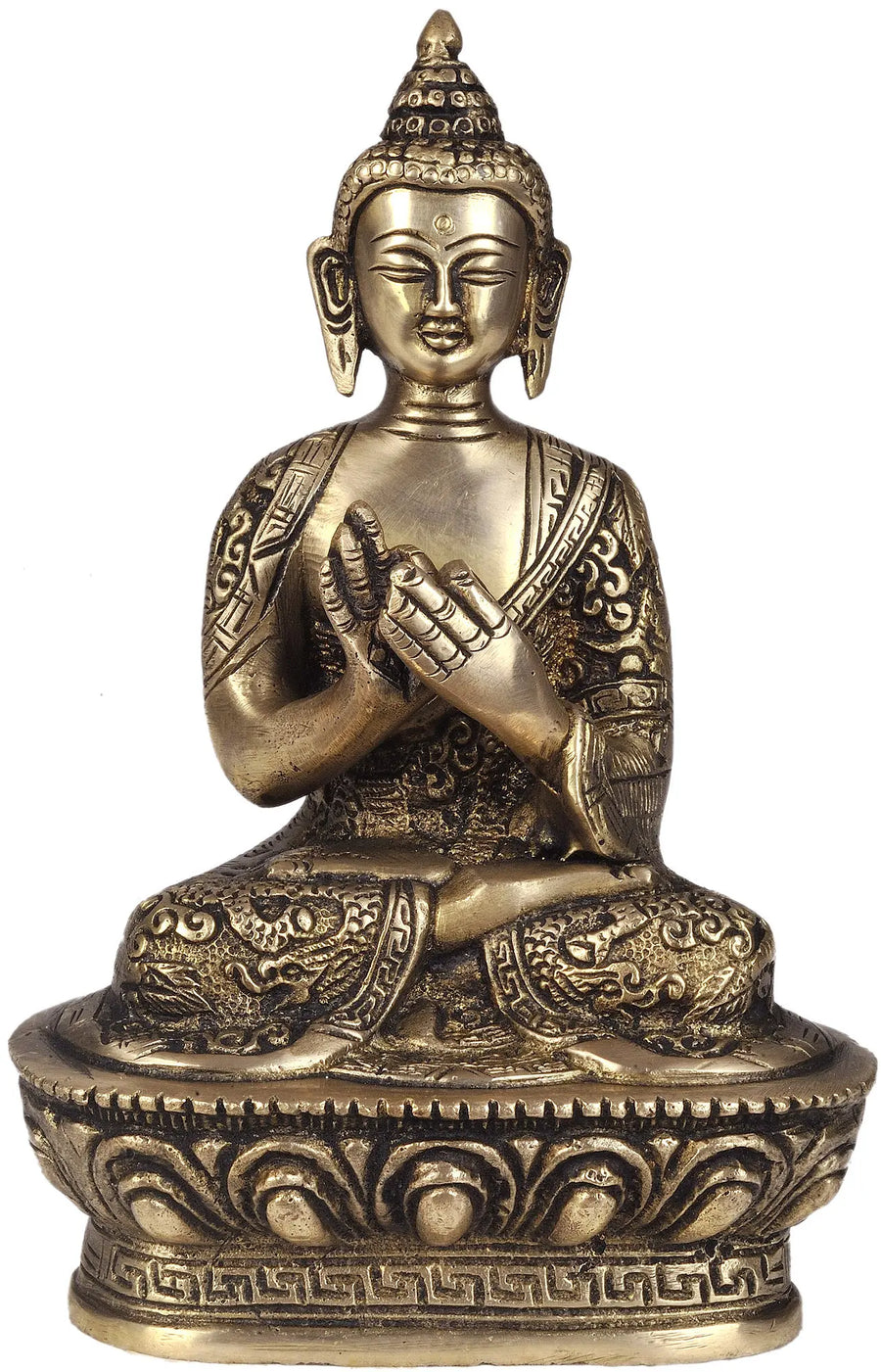 6" Dharmachakra Buddha Brass Statue with Decorated Robe