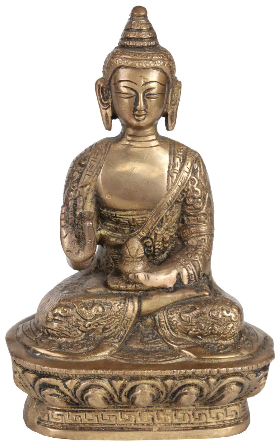 6" Brass Shakyamuni Buddha Statue with Auspicious Symbol Robes