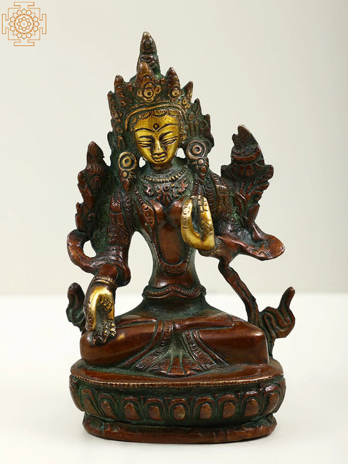 5" Green Tara Tibetan Buddhist Brass Statue Handmade