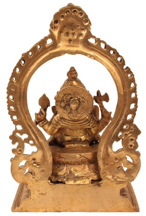 11" Enthroned Ganesha In Brass | Handmade | Made In India