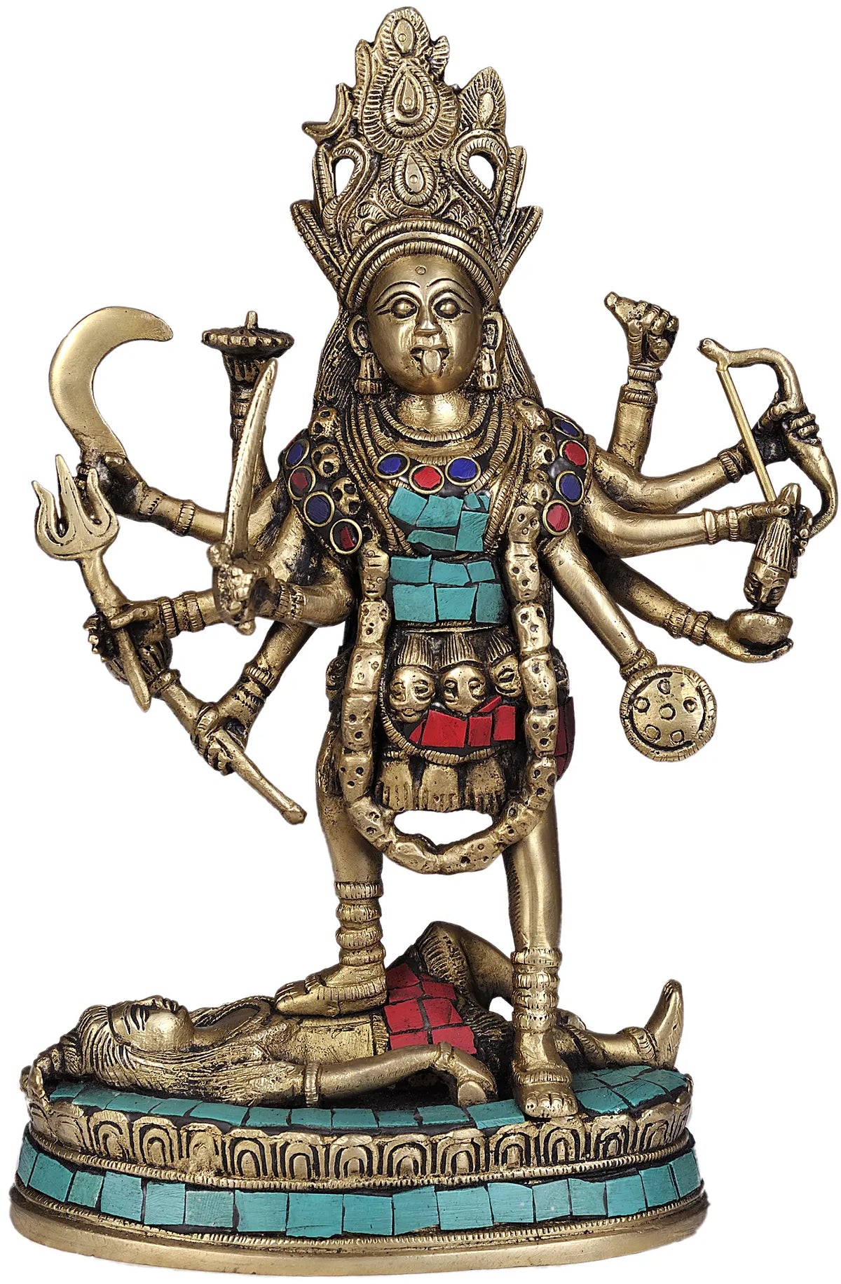 11" Mother Goddess Kali In Brass | Handmade | Made In India