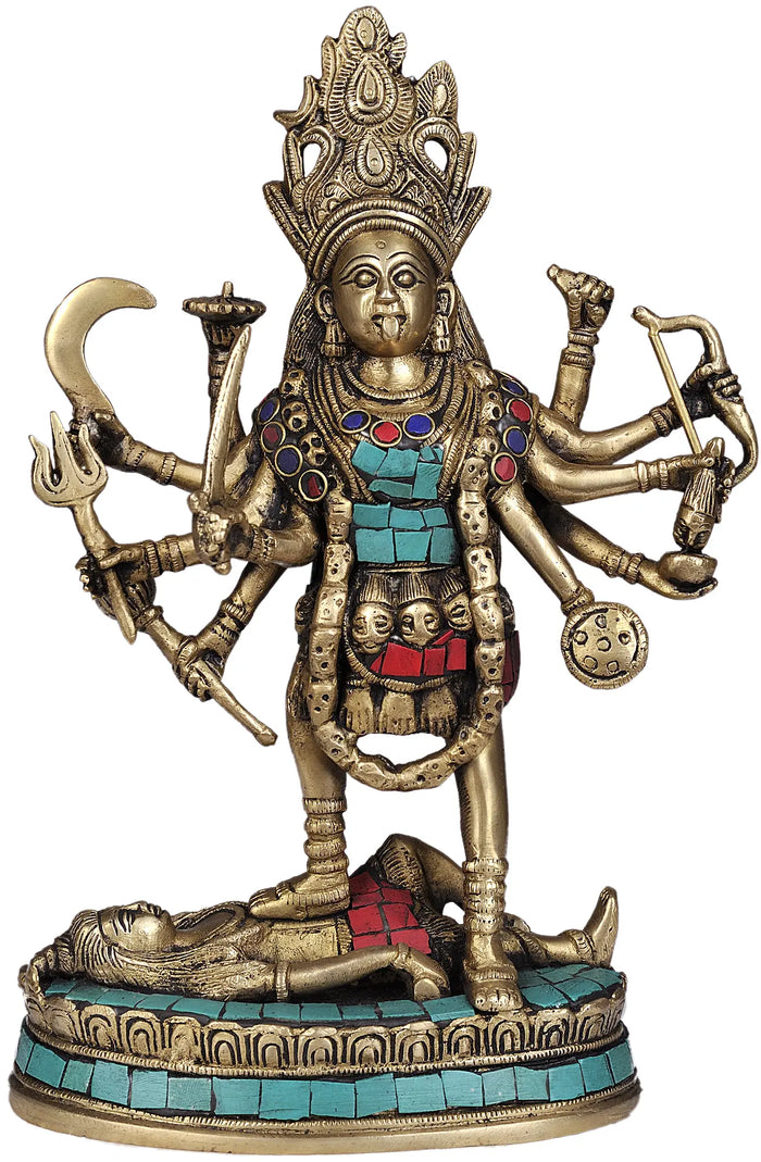 11" Mother Goddess Kali In Brass | Handmade | Made In India