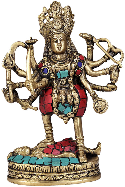 7" Goddess Kali Brass Inlay Handmade Statue