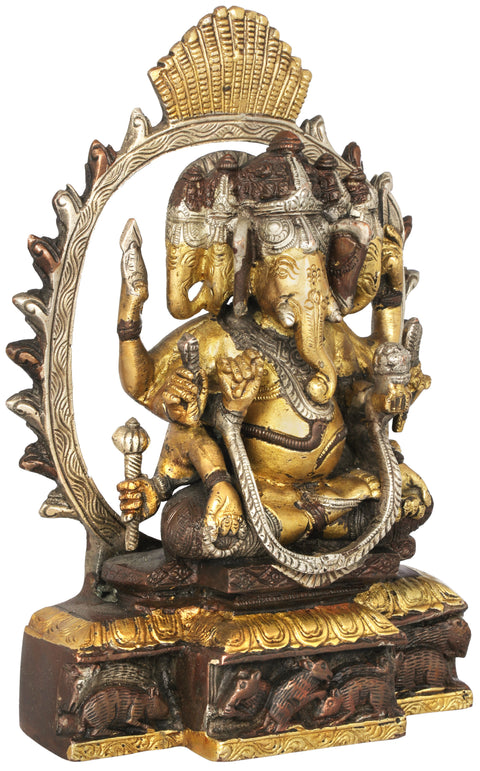 9" Pancha-Mukhi Ganesha Brass Sculpture | Handmade | Made in India