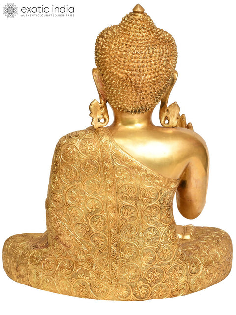 17" Tibetan Buddhist Deity Preaching Buddha with Superfine Carbed Robe In Brass | Handmade | Made In India