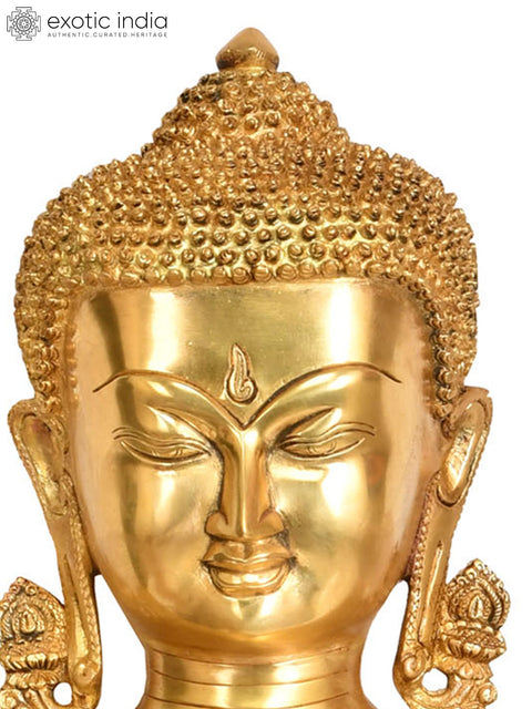 17" Tibetan Buddhist Deity Preaching Buddha with Superfine Carbed Robe In Brass | Handmade | Made In India