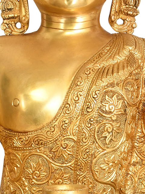 17" Tibetan Buddhist Deity Preaching Buddha with Superfine Carbed Robe In Brass | Handmade | Made In India