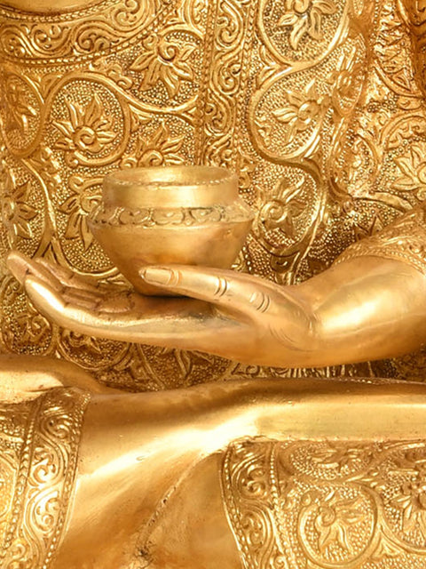 17" Tibetan Buddhist Deity Preaching Buddha with Superfine Carbed Robe In Brass | Handmade | Made In India