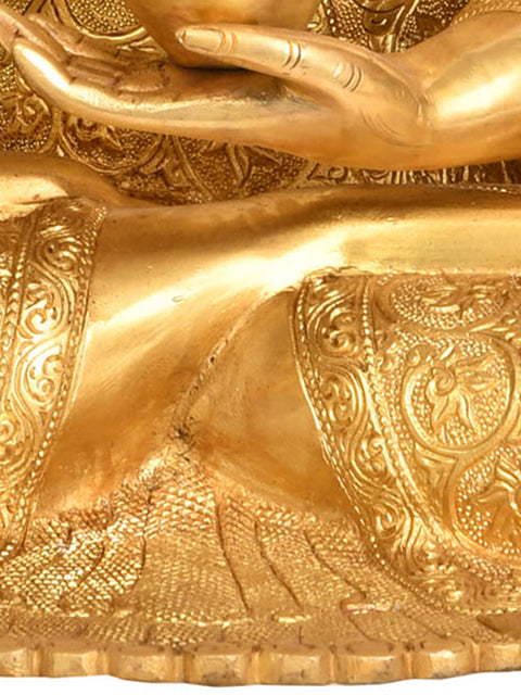 17" Tibetan Buddhist Deity Preaching Buddha with Superfine Carbed Robe In Brass | Handmade | Made In India