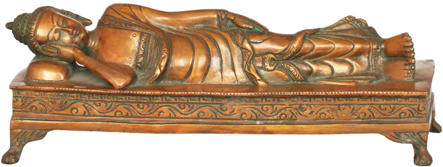 10" Parinirvana Buddha Brass Statue for Home Decor