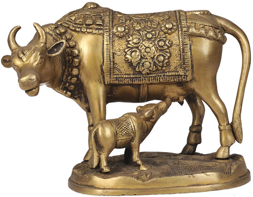 5" Cow and Calf Brass Statue, Handmade Home Decor