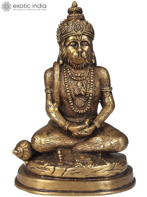 7" Hanuman Ji Idol Meditating on Lord Rama | Handmade Brass Statue | Made in India