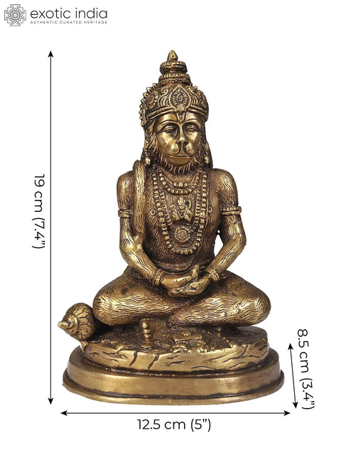 7" Hanuman Ji Idol Meditating on Lord Rama | Handmade Brass Statue | Made in India