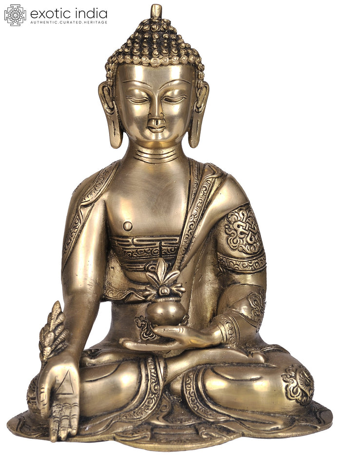 10" Medicine Buddha Brass Statue Handmade Tibetan Buddhist Idol