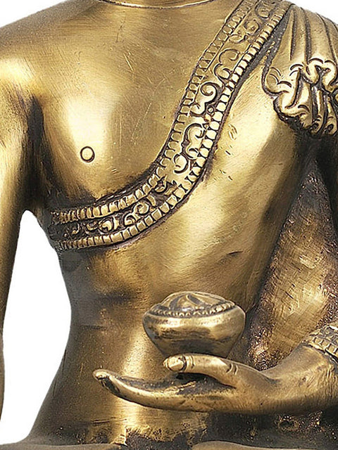 9" Lord Buddha Invoking the Earth Goddess to be His Witness to the Attainment of Supreme Enlightenment In Brass | Handmade | Made In India