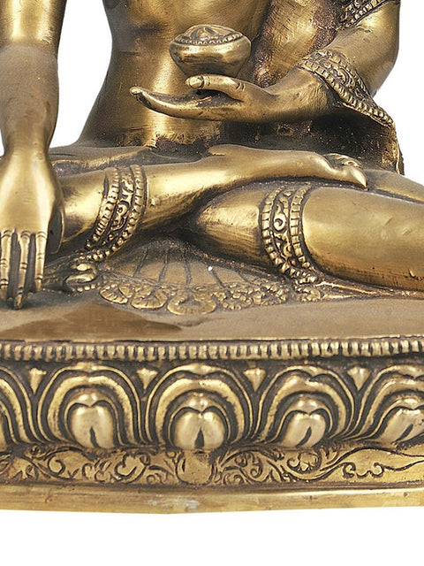 9" Lord Buddha Invoking the Earth Goddess to be His Witness to the Attainment of Supreme Enlightenment In Brass | Handmade | Made In India