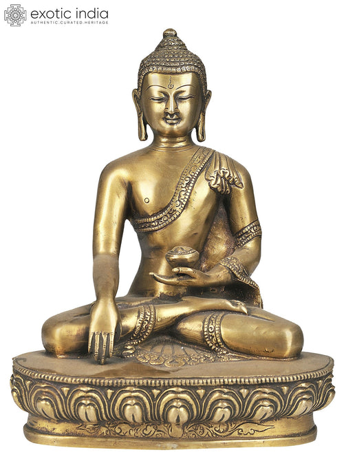 9" Lord Buddha Brass Statue Invoking Earth Goddess Bhumisparsha Mudra
