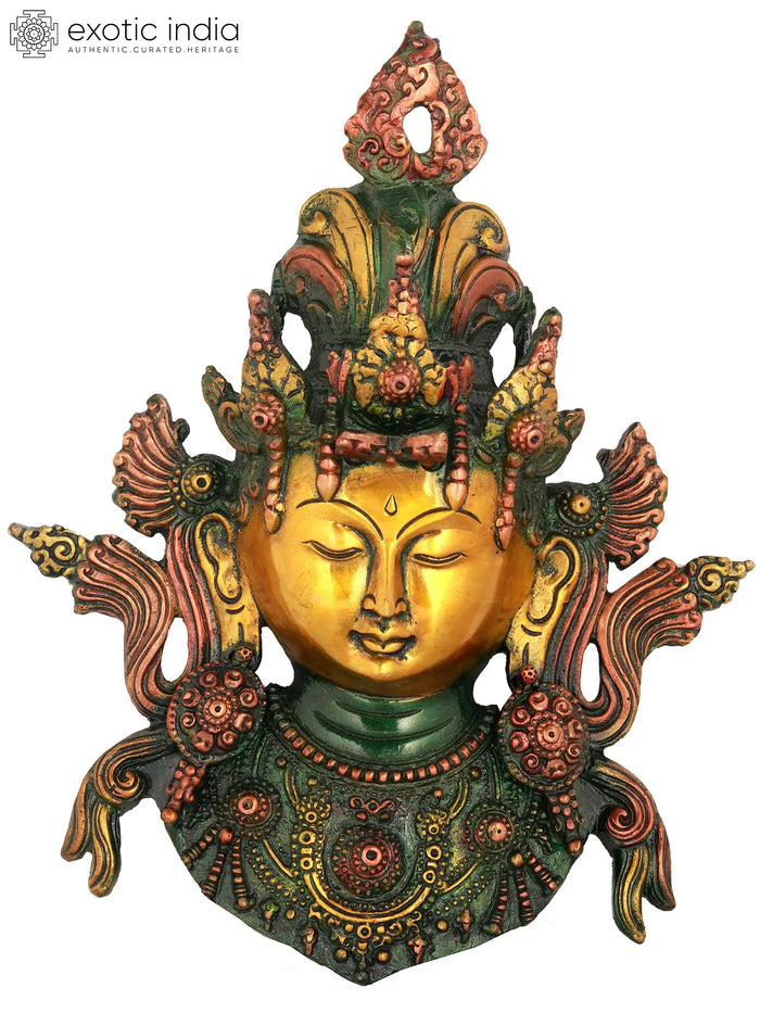 10" Tibetan Buddhist Goddess Tara Brass Wall Hanging Mask Handmade