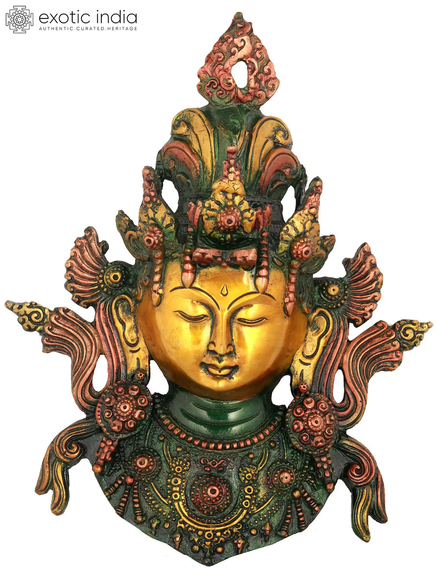 10" Tibetan Buddhist Goddess Tara Brass Wall Hanging Mask Handmade