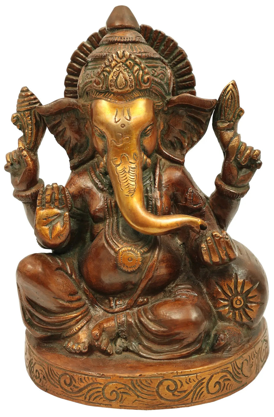 7" Brass Lord Ganesha Handmade Sculpture with Abhaya Mudra
