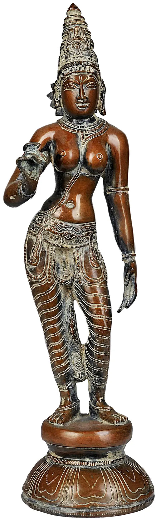 17" Handmade Goddess Parvati Shivakamasundari Brass Statue