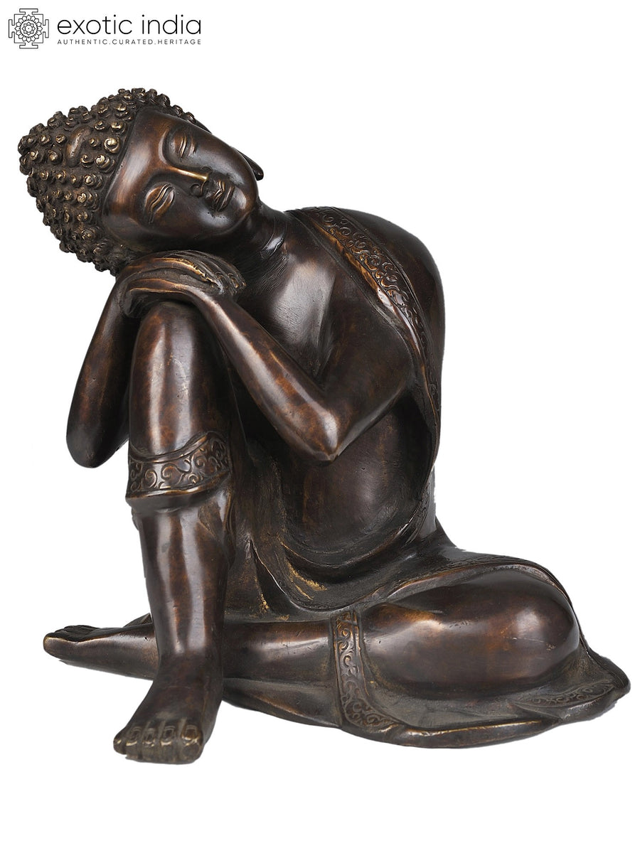 8" Handmade Thinking Buddha Brass Statue