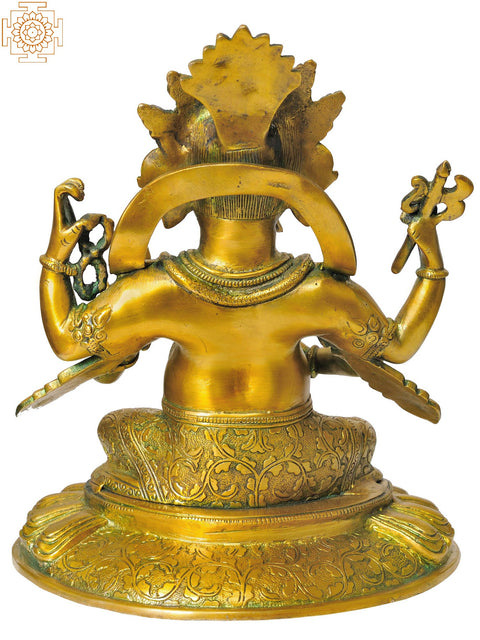 11" Four Armed Seated Ganesha In Brass