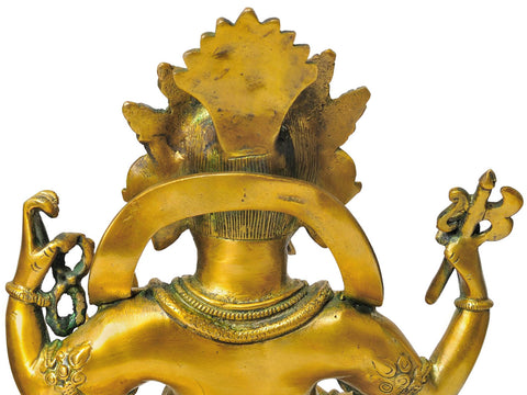 11" Four Armed Seated Ganesha In Brass