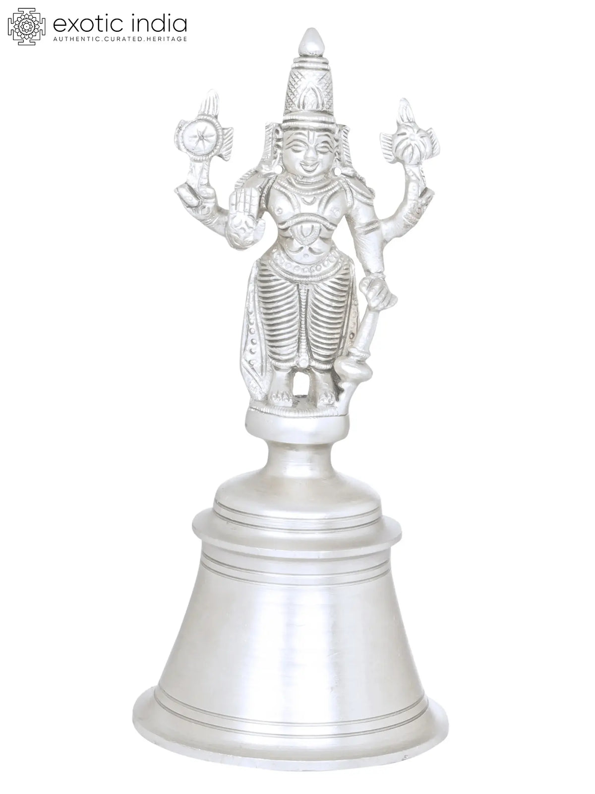 6" Lord Vishnu Handheld Bell in Brass | Handmade | Made in India