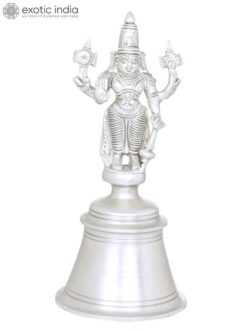 6" Handmade Brass Lord Vishnu Handheld Bell Statue