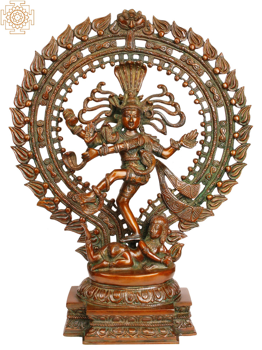 19" Nataraja Handmade Brass Statue in Brown and Green Hues