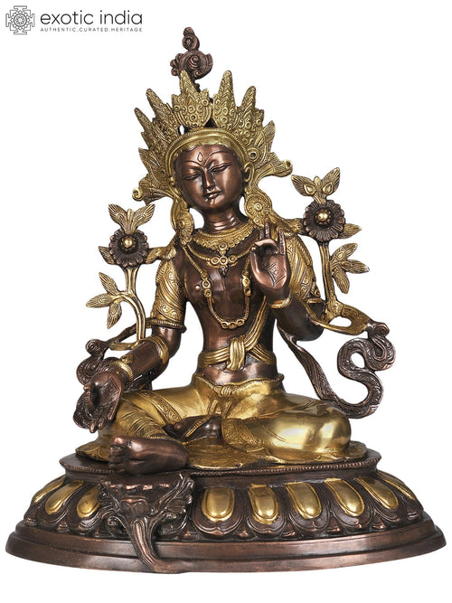 18" Green Tara Brass Statue Buddhist Goddess Handmade