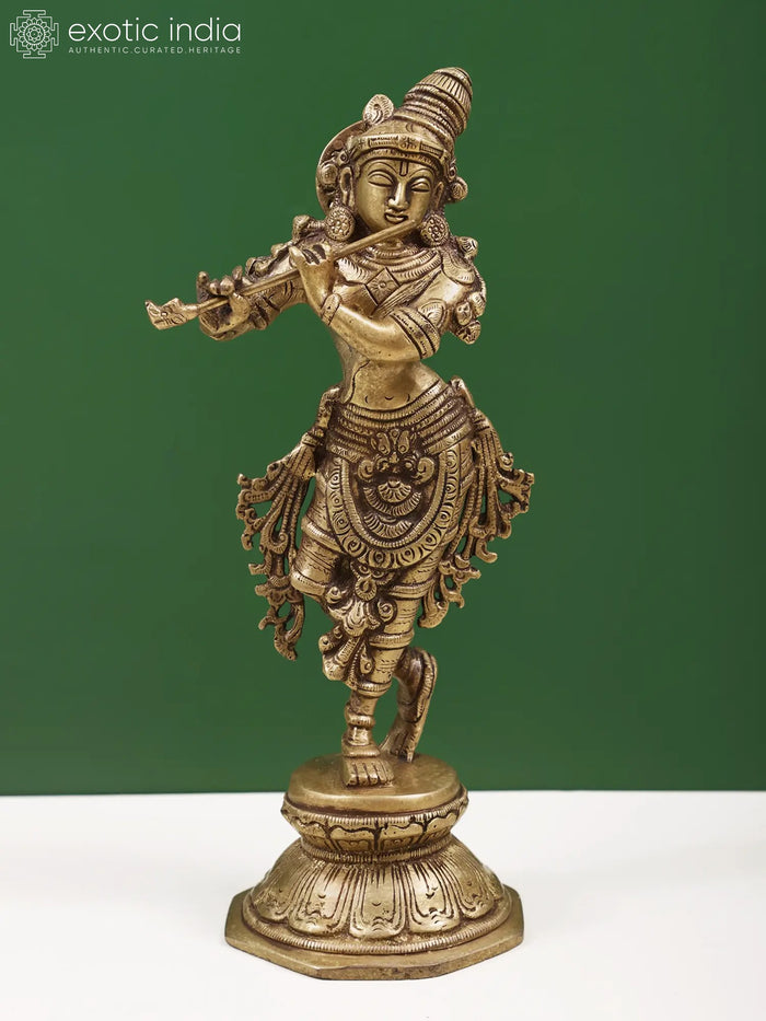 9" Brass Bhagawan Krishna Idol for Home Pooja