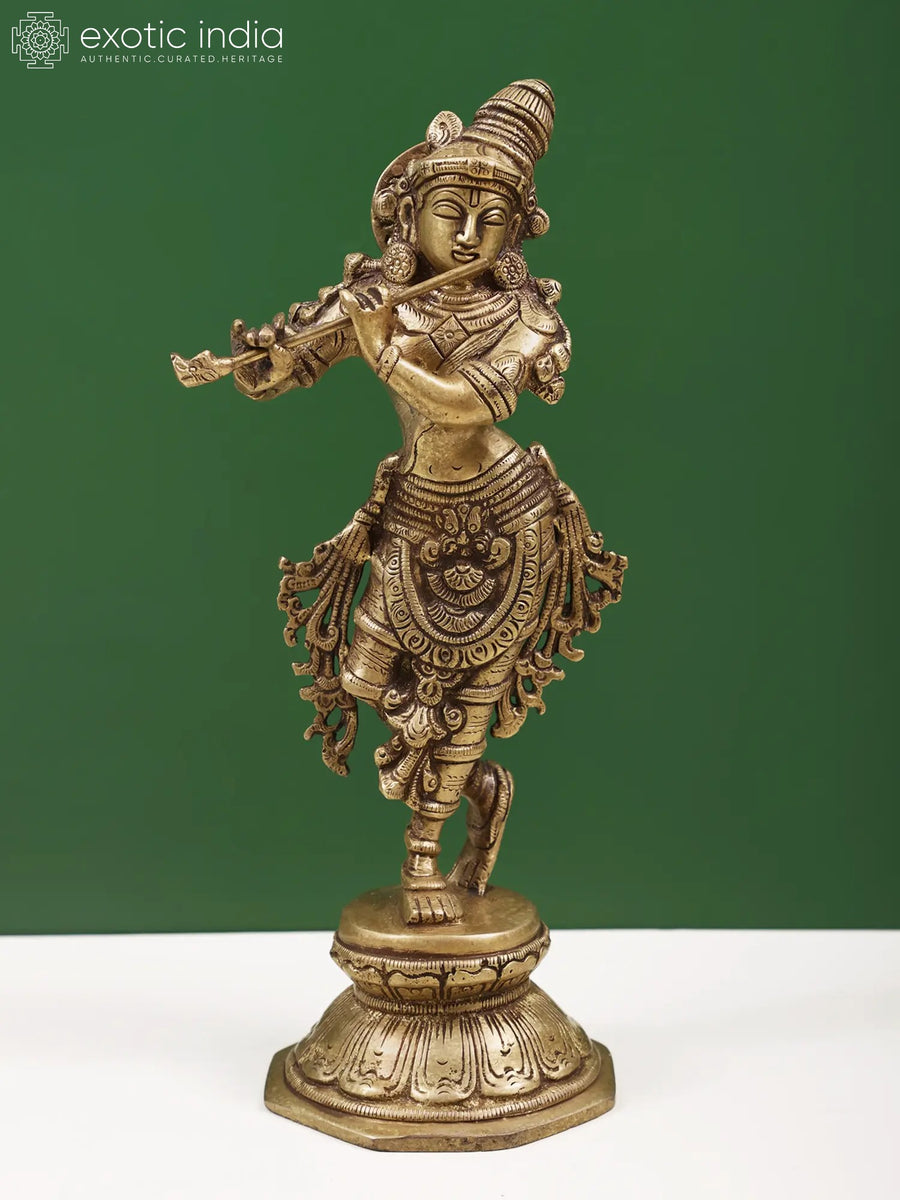 9" Brass Bhagawan Krishna Idol for Home Pooja
