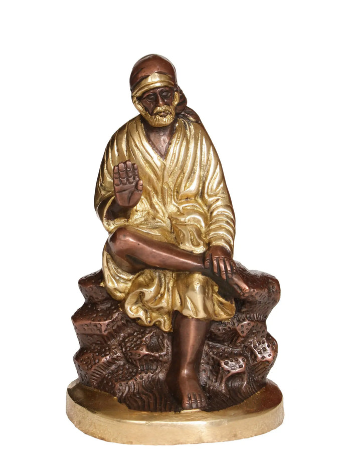 6" Brass Shirdi Sai Baba Statue in Brown and Golden Hues | Handmade