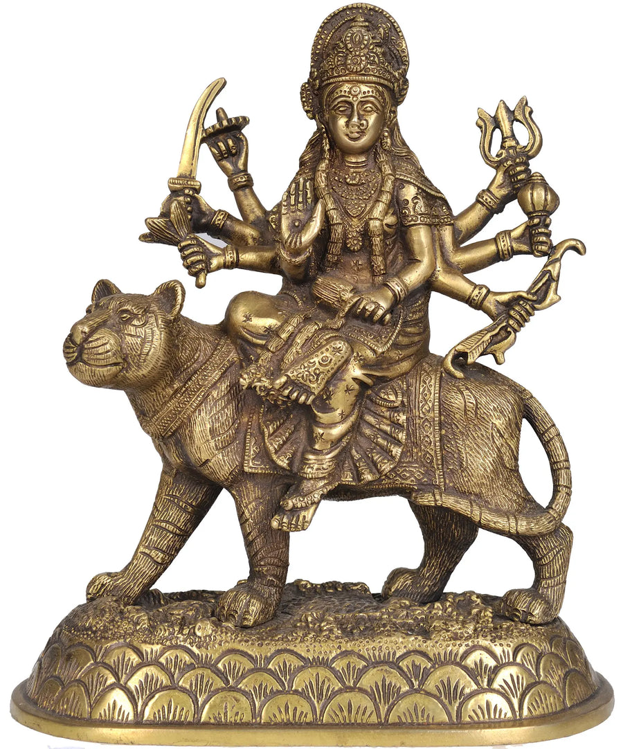 12" Goddess Durga Handmade Brass Statue for Home Pooja