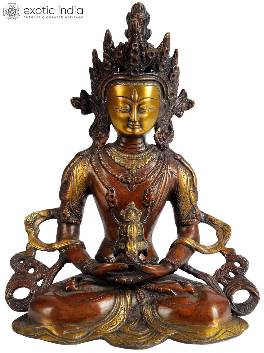 10" Handmade Amitabha Buddha Brass Statue for Pooja