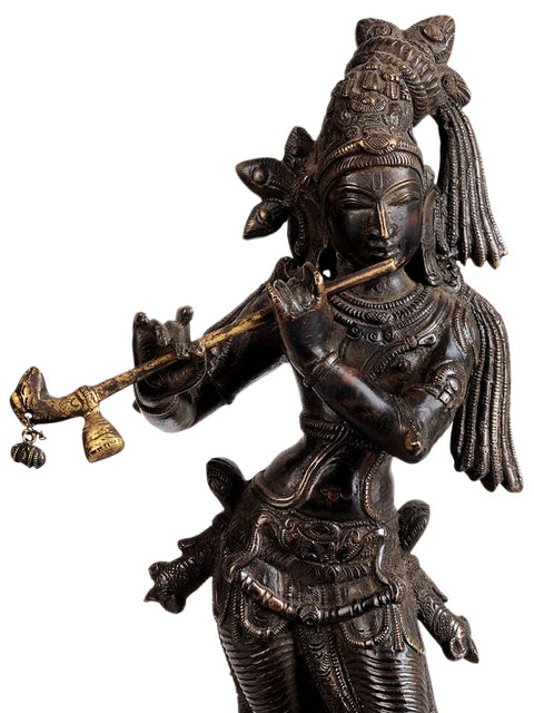 14" Lord Krishna In Brass | Handmade | Made In India
