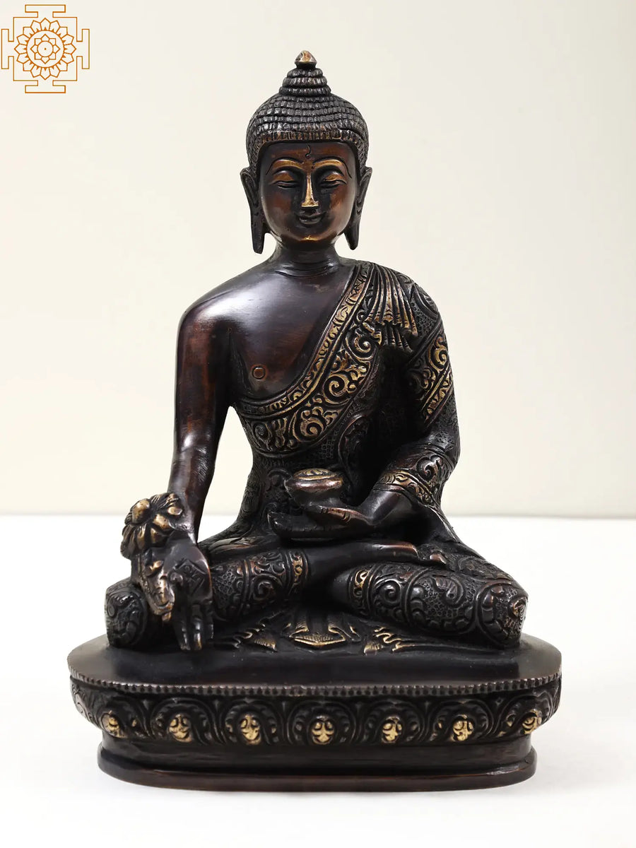 8" Medicine Buddha Brass Statue Handmade