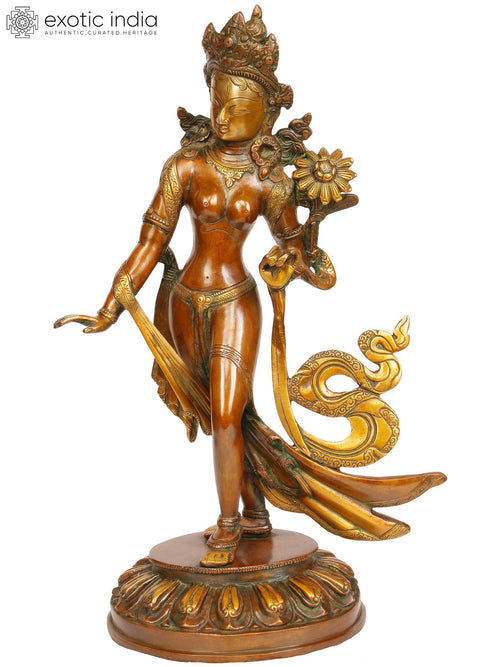 14" Standing Tara Brass Statue Handmade Tibetan Buddhist Deity