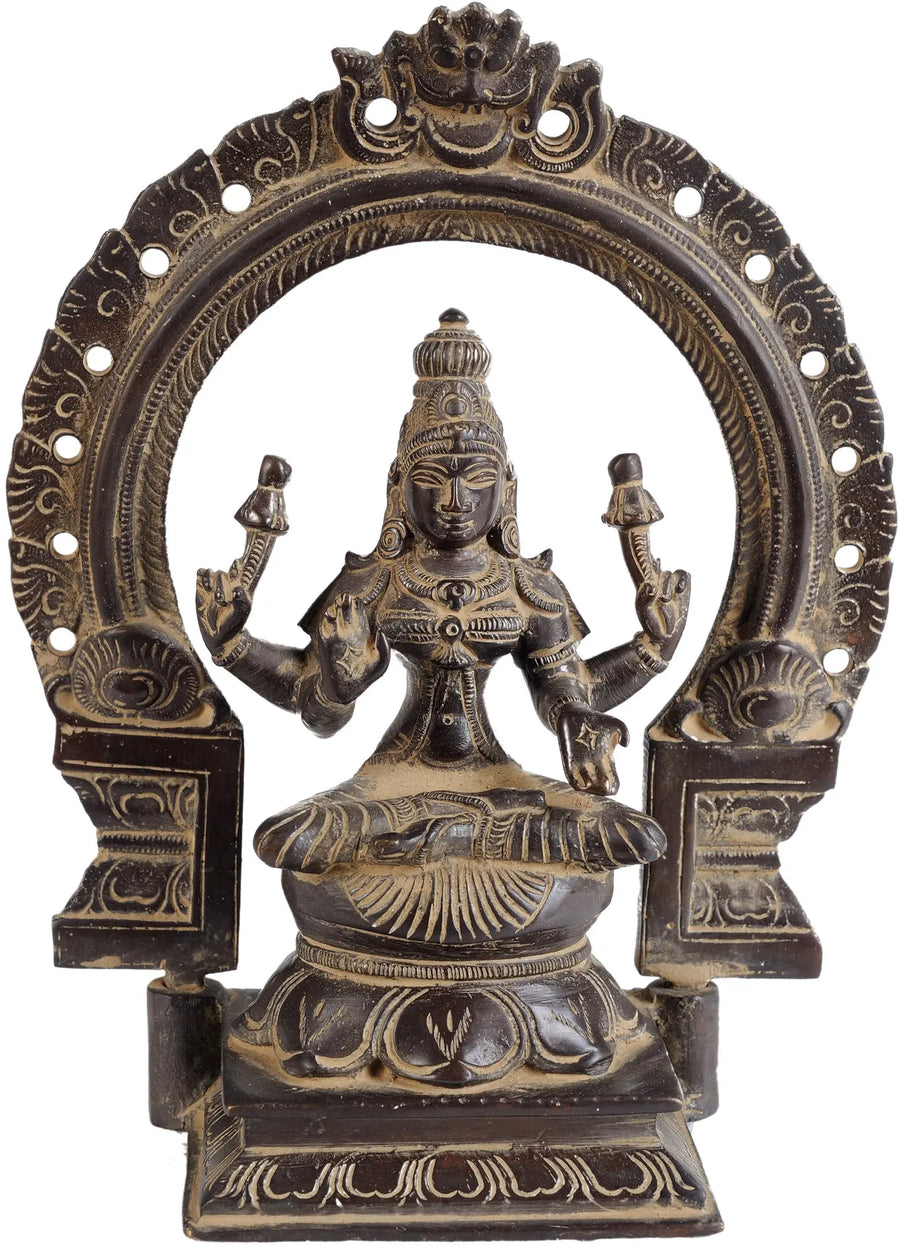 6" Brass Goddess Lakshmi Idol Seated on Lotus Handmade
