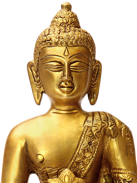 8" Bhumisparsha Buddha Statue in Brass | Handmade